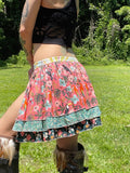 Load image into Gallery viewer, Pin Up Skirt with Floral Bustle: Dance the Night Away at Festivals, Complete with Ruffle Belt.