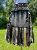 Load image into Gallery viewer, Simple Black and Gold Steampunk Fringe Purse, Festival Fringe Bag, Hippie Style Shoulder Bag