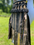 Load image into Gallery viewer, Simple Black and Gold Steampunk Fringe Purse, Festival Fringe Bag, Hippie Style Shoulder Bag