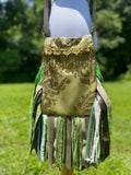 Load image into Gallery viewer, Statement Piece: Bright Green Fringe Purse with Hippie Vibe, Unique Wild Print Embellishments