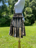 Load image into Gallery viewer, Simple Black and Gold Steampunk Fringe Purse, Festival Fringe Bag, Hippie Style Shoulder Bag
