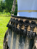 Load image into Gallery viewer, Simple Black and Gold Steampunk Fringe Purse, Festival Fringe Bag, Hippie Style Shoulder Bag