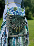 Load image into Gallery viewer, Boho Dreams Teal Fringe Purse - Festival Ready Shoulder Bag, Silver Accents, Wild Print Hippie Style