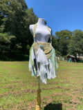 Load image into Gallery viewer, Teal &amp; White Lace Handbag, Hippie Chic Fringe Purse for Bohemian Fashionistas