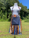 Load image into Gallery viewer, Handmade Festival Bag with Navy Blue Fringe &amp; Copper Accents, Hippie Shoulder Purse