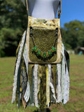 Load image into Gallery viewer, Vibrant Green Paisley Fringe Bag - Bohemian Statement Purse