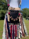 Load image into Gallery viewer, Maroon and Beige Fringe Purse, Hippie Boho Shoulder Bag with Fringe