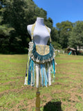 Load image into Gallery viewer, Green &amp; Blue Lace Boho Purse with Trendy Fringe Detail