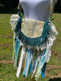 Load image into Gallery viewer, Green &amp; Blue Lace Boho Purse with Trendy Fringe Detail