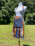 Load image into Gallery viewer, Handmade Festival Bag with Navy Blue Fringe &amp; Copper Accents, Hippie Shoulder Purse