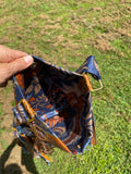Load image into Gallery viewer, Handmade Festival Bag with Navy Blue Fringe &amp; Copper Accents, Hippie Shoulder Purse