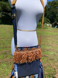Load image into Gallery viewer, Blue &amp; Copper Festival Fringe Purse: A Hippie Shoulder Bag for Boho Fashionistas