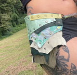 Load image into Gallery viewer, TYCHE, Pastel Green Leather Skirt, Burning Man Skirt, Steampunk costume, Warrior Viking Belt Costume