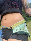 Load image into Gallery viewer, TYCHE, Pastel Green Leather Skirt, Burning Man Skirt, Steampunk costume, Warrior Viking Belt Costume