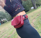 Load image into Gallery viewer, Handmade Maroon Leather Pocket Belt for Burning Man - Functional Fanny Pack Design