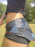 Load image into Gallery viewer, STORMY SKIES, Blue Leather Skirt, Burning Man Skirt, Steampunk costume, Tribal Belly Dance Belt, Warrior Viking Belt Costume