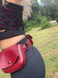 Load image into Gallery viewer, Handmade Maroon Leather Pocket Belt for Burning Man - Functional Fanny Pack Design