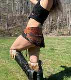 Load image into Gallery viewer, COPPER RISING, Handcrafted Brown &amp; Black Leather Skirt with Copper Stars - Perfect for Burning Man and Steampunk