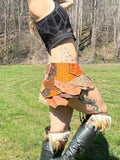 Load image into Gallery viewer, CHIRON RISING- Steampunk Belt - Channel your inner warrior with this Golden Brown Leather Patchwork Skirt - Perfect for Viking Costumes