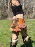 Load image into Gallery viewer, CHIRON RISING- Steampunk Belt - Channel your inner warrior with this Golden Brown Leather Patchwork Skirt - Perfect for Viking Costumes