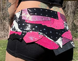Load image into Gallery viewer, Whimsical PINK POPPY Artisan made Leather Patchwork skirt - Ideal for Raves &amp; Festival Costumes