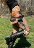 Load image into Gallery viewer, GROUNDED - Steampunk Belt - Channel your inner warrior with this Golden Brown Leather Patchwork Skirt - Perfect for Viking Costumes