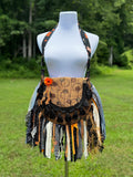 Load image into Gallery viewer, Embrace the Boho Vibe: Black and Orange Lace Fringe Purse, Hippie Handbag with Chic Embellishments!
