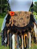 Load image into Gallery viewer, Embrace the Boho Vibe: Black and Orange Lace Fringe Purse, Hippie Handbag with Chic Embellishments!