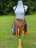 Load image into Gallery viewer, Embrace the Boho Vibe: Orange and Black Lace Fringe Purse, Hippie Handbag with Chic Embellishments!