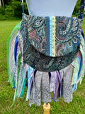 Load image into Gallery viewer, Embrace the Boho Vibe: Paisley Purple Lace Fringe Purse, Hippie Handbag with Chic Embellishments!