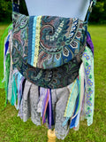 Load image into Gallery viewer, Embrace the Boho Vibe: Paisley Purple Lace Fringe Purse, Hippie Handbag with Chic Embellishments!