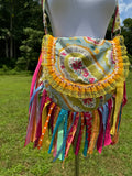 Load image into Gallery viewer, Embellished Lace Fringe Purse - Boho Handbag, Hippie Style with summer Island Vibes.