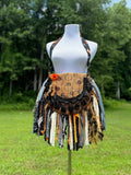 Load image into Gallery viewer, Embrace the Boho Vibe: Black and Orange Lace Fringe Purse, Hippie Handbag with Chic Embellishments!