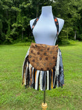 Load image into Gallery viewer, Embrace the Boho Vibe: Black and Orange Lace Fringe Purse, Hippie Handbag with Chic Embellishments!