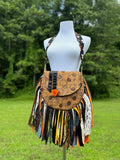 Load image into Gallery viewer, Embrace the Boho Vibe: Orange and Black Lace Fringe Purse, Hippie Handbag with Chic Embellishments!