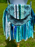 Load image into Gallery viewer, Trendy Teal and Blue Fringe Bag - Perfect for Festivals, Hippie Inspired, Boho Chic Handbag