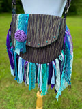 Load image into Gallery viewer, Embellished Purple and Teal Lace Fringe Purse - Boho Handbag, Hippie Style with a Chic Twist