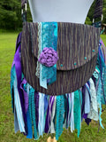 Load image into Gallery viewer, Embellished Purple and Teal Lace Fringe Purse - Boho Handbag, Hippie Style with a Chic Twist