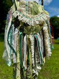 Load image into Gallery viewer, Embellished Earthy Green Lace Fringe Purse - Boho Handbag, Hippie Style with a Chic Twist