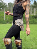Load image into Gallery viewer, SILVER FLOWERS, Steampunk Belt meets Viking Costume: Leather Patchwork Skirt in Grey and Silver