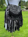 Load image into Gallery viewer, Artisan made fringe Bag - Perfect for Festivals, Gothic Inspired, Punk Rock Handbag