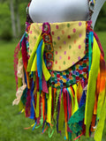 Load image into Gallery viewer, Bright Rainbow Lace Fringe Purse with Embellishments - A Boho-Chic Handbag in Hippie Style with a Modern Twist
