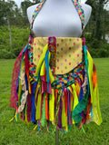 Load image into Gallery viewer, Bright Rainbow Lace Fringe Purse with Embellishments - A Boho-Chic Handbag in Hippie Style with a Modern Twist