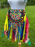 Load image into Gallery viewer, Handcrafted rainbow fringe bag - Ideal for festivals, hippie-inspired, and boho-chic accessory.