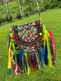 Load image into Gallery viewer, Handcrafted rainbow fringe bag - Ideal for festivals, hippie-inspired, and boho-chic accessory.