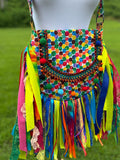 Load image into Gallery viewer, Handcrafted rainbow fringe bag - Ideal for festivals, hippie-inspired, and boho-chic accessory.