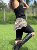 Load image into Gallery viewer, SILVER FLOWERS, Steampunk Belt meets Viking Costume: Leather Patchwork Skirt in Grey and Silver