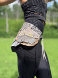 Load image into Gallery viewer, SILVER FLOWERS, Steampunk Belt meets Viking Costume: Leather Patchwork Skirt in Grey and Silver