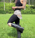 Load image into Gallery viewer, SILVER FLOWERS, Steampunk Belt meets Viking Costume: Leather Patchwork Skirt in Grey and Silver