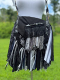 Load image into Gallery viewer, Embellished Gothic Lace Fringe Purse - Boho Handbag, Vintage Style with a Dark Twist